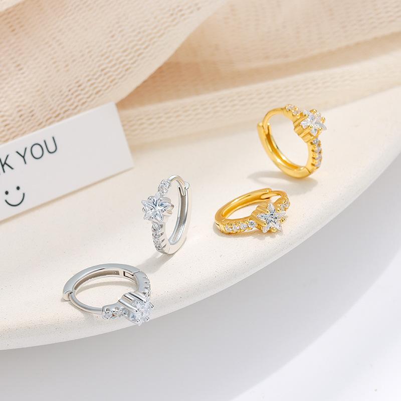 S925 Sterling Silver Inlaid Zircon Star Earrings Light Luxury Fashionable Electroplated K Gold Wedding Party Earrings