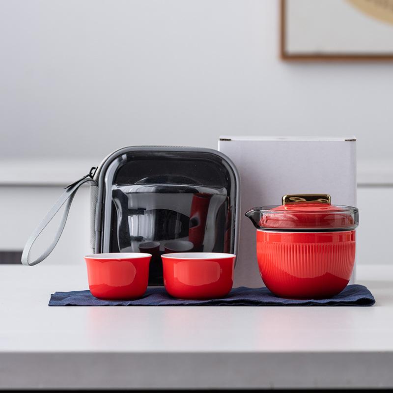 

High-grade suet jade travel portable express cup, one pot and three cups of kung fu tea set, teapot companion gift