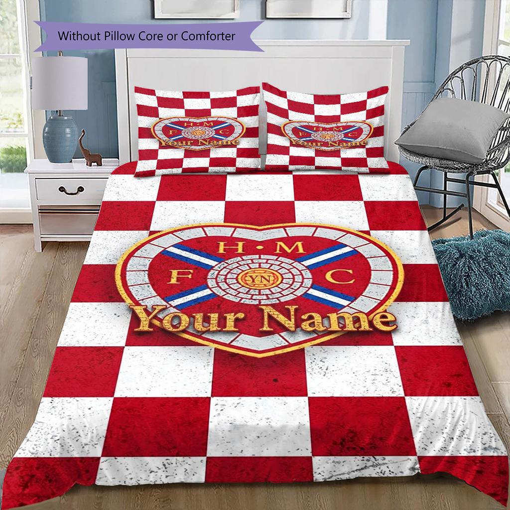 Set Piumone Biancheria da Letto con Motivo a Cuore e Calcio Nome Personalizzato Copripiumone Federe Regalo di Compleanno per la Casa(1 * copripiumino + 2 * federa, senza nucleo)