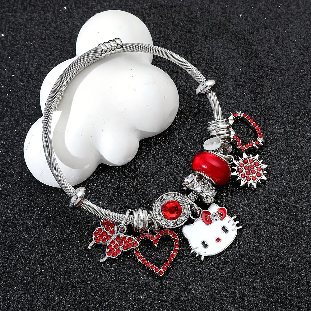 Hello Kitty Rosa Pandora Armband - Niedliches Cartoon-Katzen-Charme-Bügelarmband Schmuck