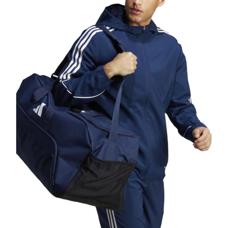Adidas Striped Logo Print Zip Hoodie Jacket Men Outerwear Navy-Blue HZ9067