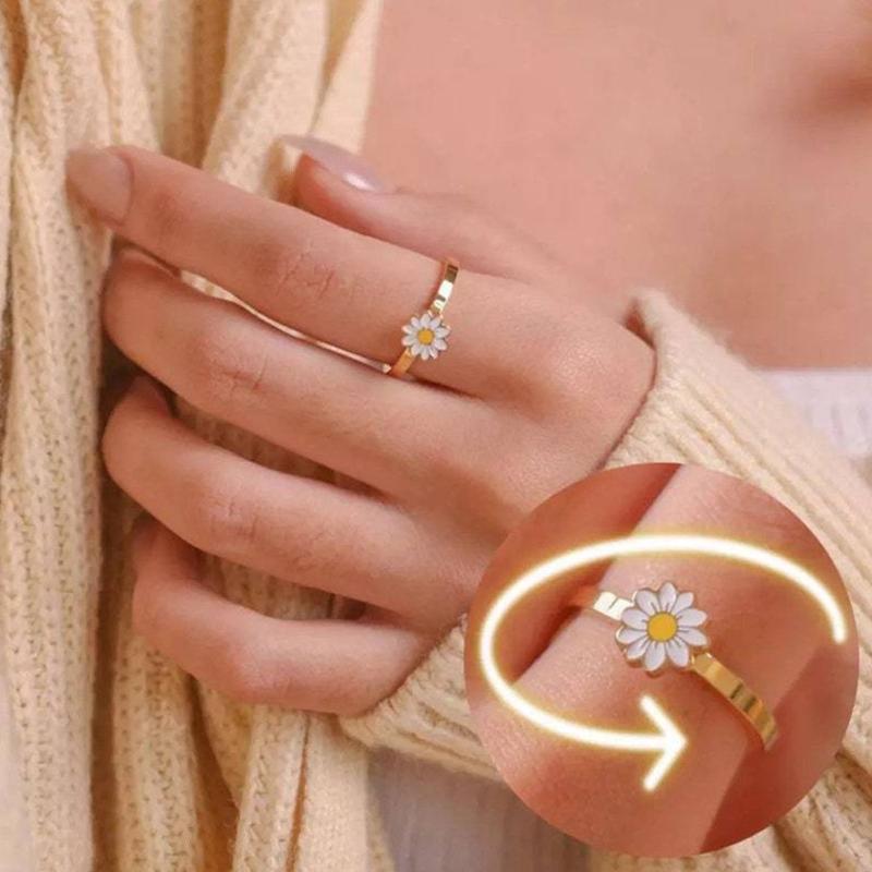 Fashion for Creative Rose Gold Spin Ring For Women Daisy Flower Rotatable Rings Adjustable Wedding Party Jewelry Gift