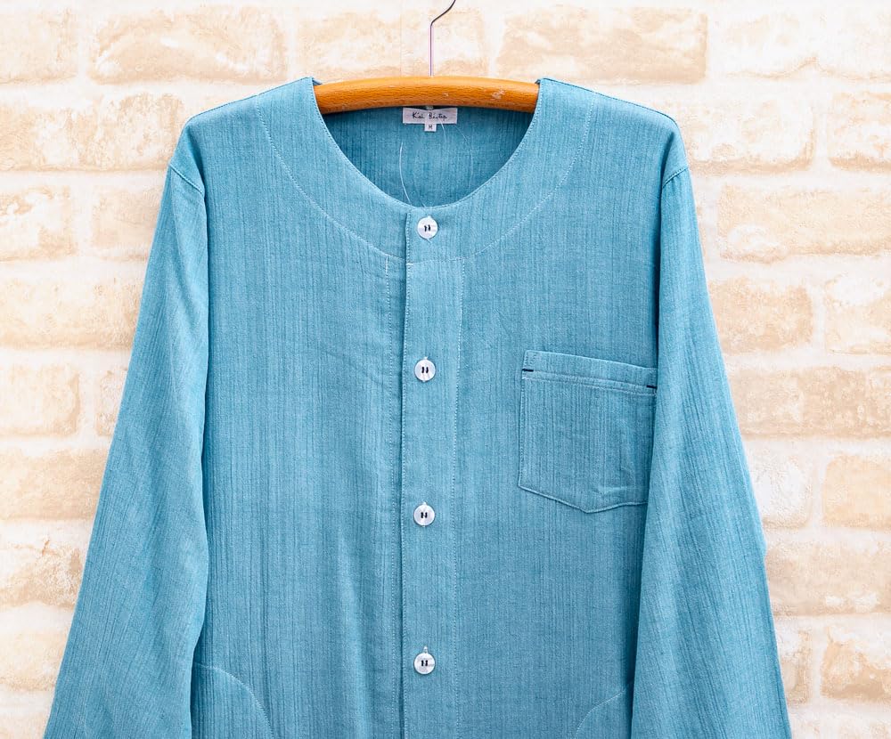 Eye Cotton Double Gauze Sleeper Long Available in Sizes M Size to L Blue K's Soft, Skin-Friendly 100% Pajamas, Sleeve, Front-Opening, One-Piece