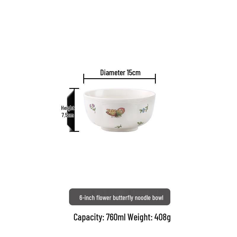 Retro Dragonfly & Butterfly Ceramic Tableware Set: Salad Plates, Bowls, and Deep Plates for Western and Asian Cuisine.