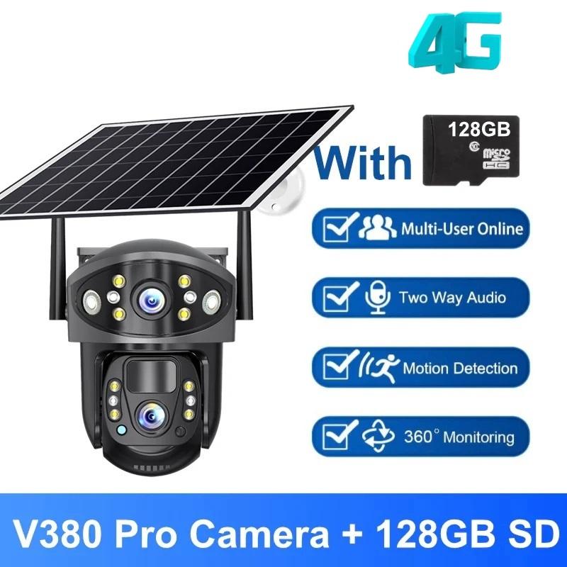 Dual Lens Solar Security Camera, 4G/WiFi Outdoor Monitor with Night Vision, HD Rechargeable PIR Surveillance System