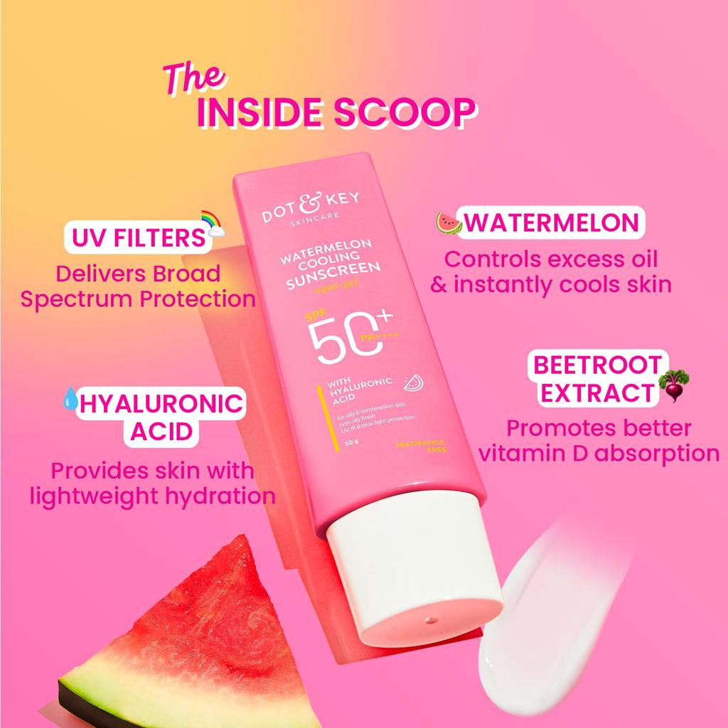 Dot & Key Watermelon Luminous Skincare Combo SPF 50 PA+++ Sunscreen 50 g And Moisturizer 60 ml Oil Control Glow