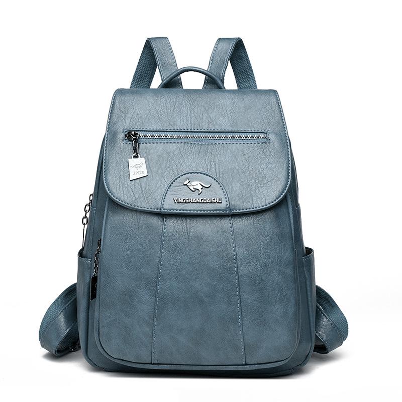 

Стильный женский рюкзак большой вместимости из мягкой кожи с защитой от кражи для путешествий и учебы павлин голубой