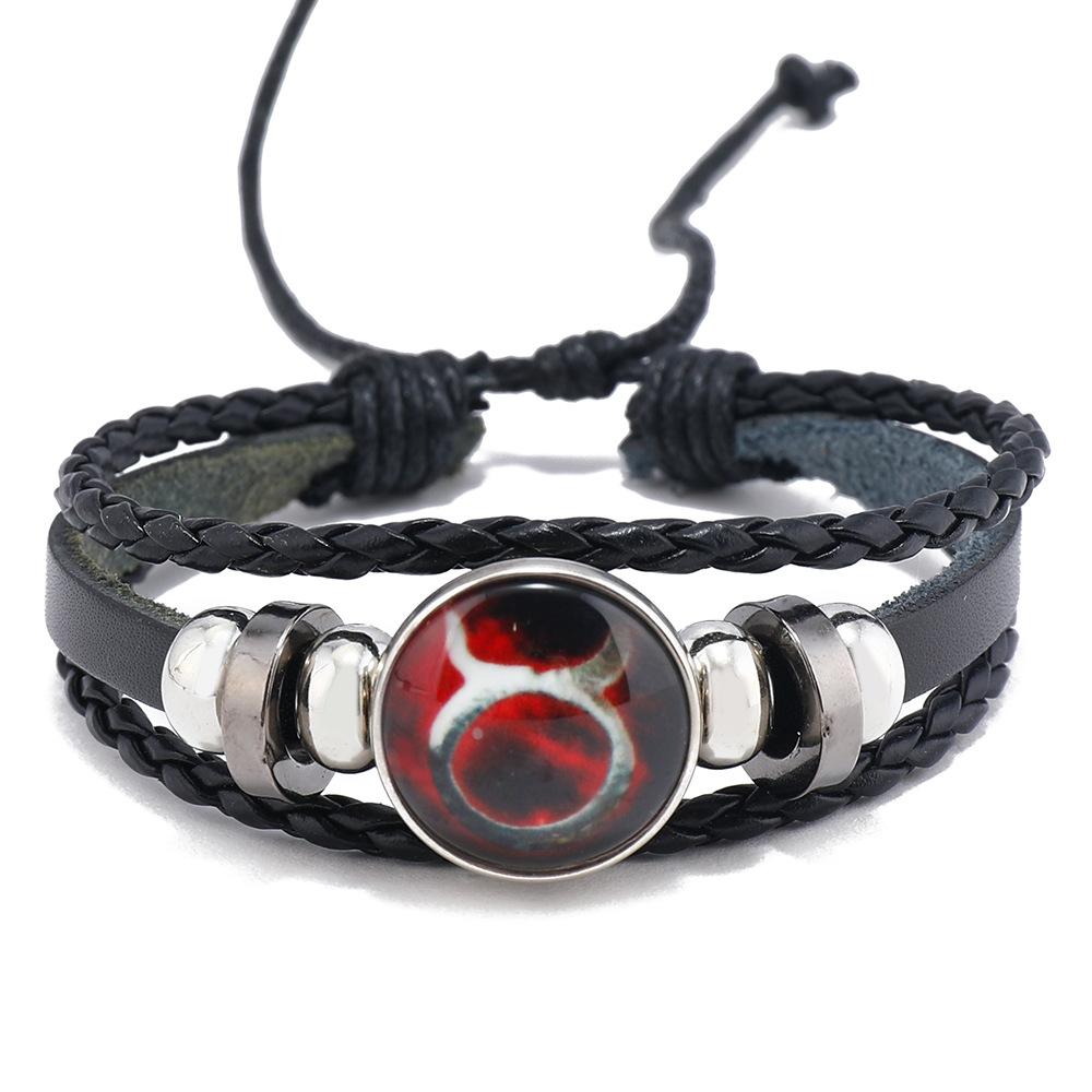 New 12 Constellation Luminous Cowhide Bracelet, Personalized Retro Men and Women Couple Jewelry Bracelet, Twelve Constellation Jewelry