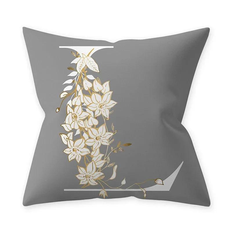 Grey Alphabetic Cushion Cover Polyester Cushion Cover Flowery Print Sofa Decoration Cushion  Home Decor Pillow Cover 45x45cm