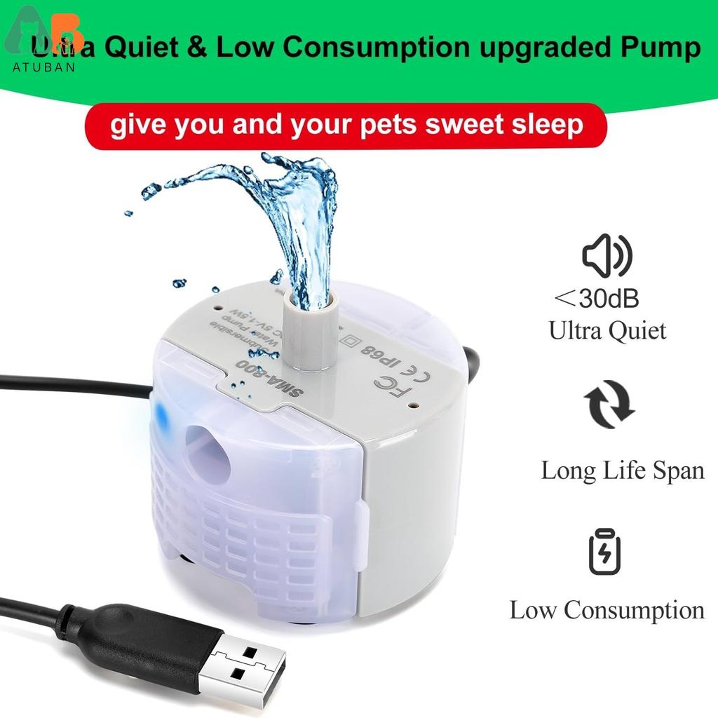 ATUBAN Pompa per Fontana d'Acqua per Gatti, Pompe di Ricambio per Fontanelle d'Acqua per Animali Domestici Motore Sommergibile SMA-800, Pompa per Fontana per Acciaio Inossidabile