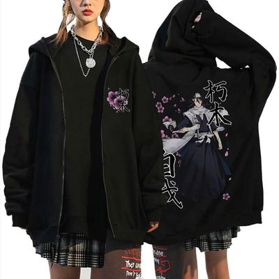 Anime Bleach Kuchiki Byakuya Cherry Blossom Zipper Hoodie Men Women Fashion Casual Oversized Jacket Man Fleece Sweatshirt