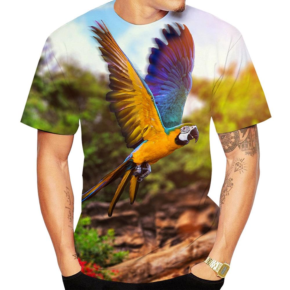 Summer Men's Casual 3D Printed Parrot T-shirt Flower T-shirt T-shirt Printed Cool Top for Men Shirt