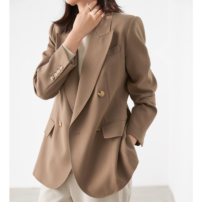 Women's Double-Breasted Slim-Fit Blazer - Formal High-End Jacket for Spring and Autumn