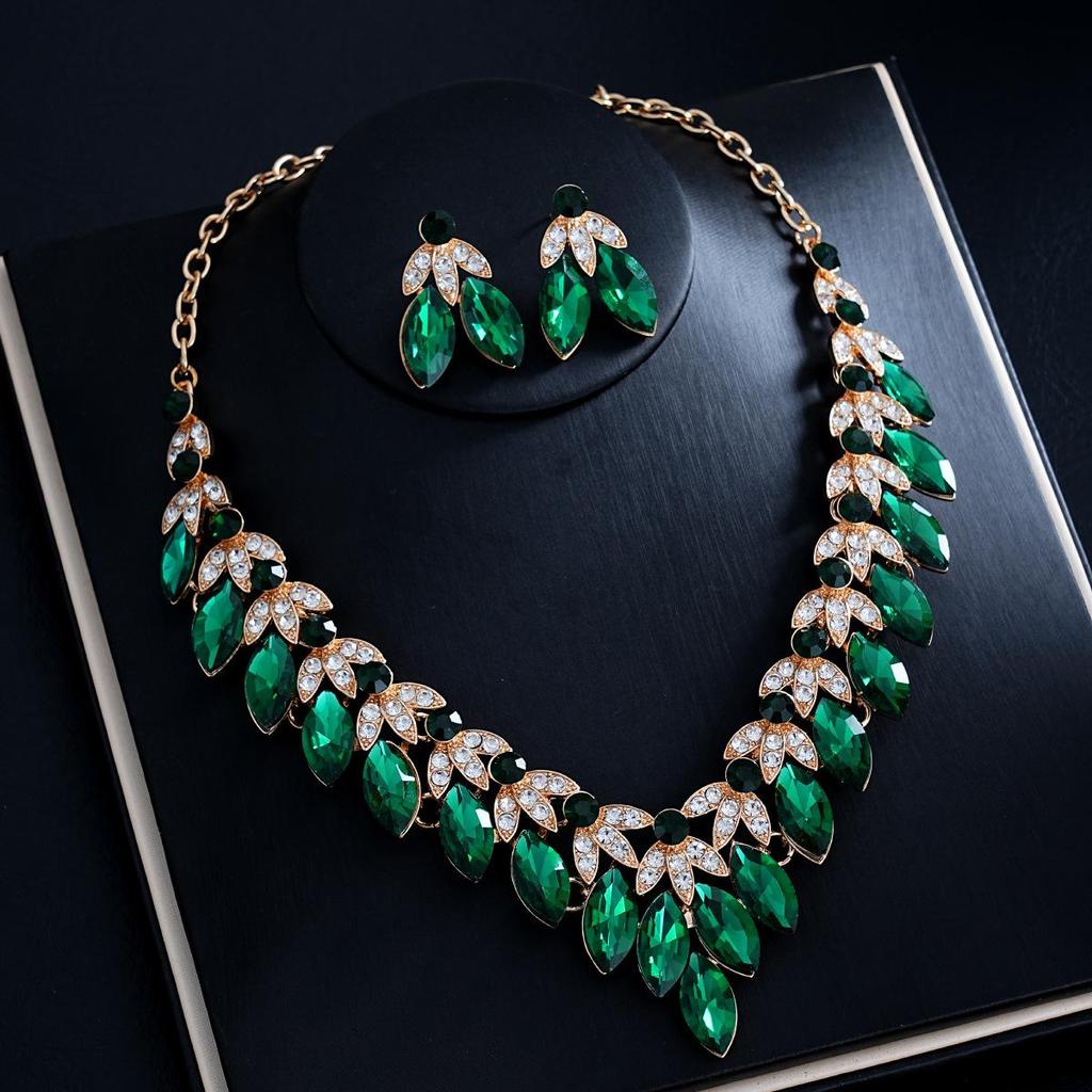 European & American Fashion Crystal Necklace and Earring Set: Bridal Wedding Jewelry Accessories