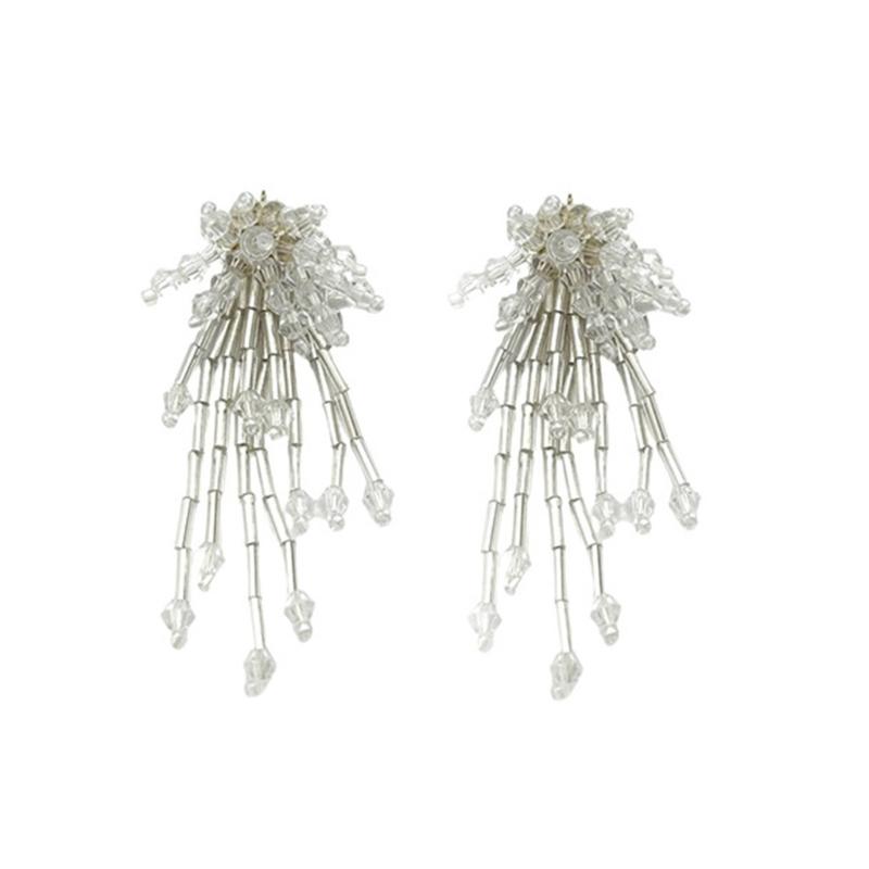 Sparkling Crystal Bead Tassels Earrings Allergy resistant Alloy Lightweight Dangle Jewelry For Women Evening Party 1