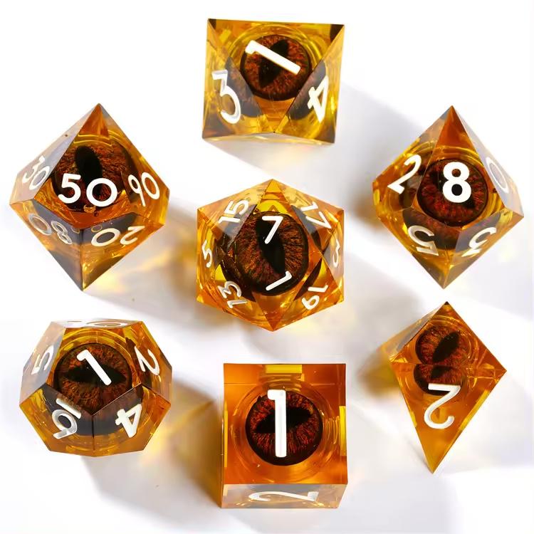 Rpg Dice Amber Helium Dragon Set of 7 Liquid Dice