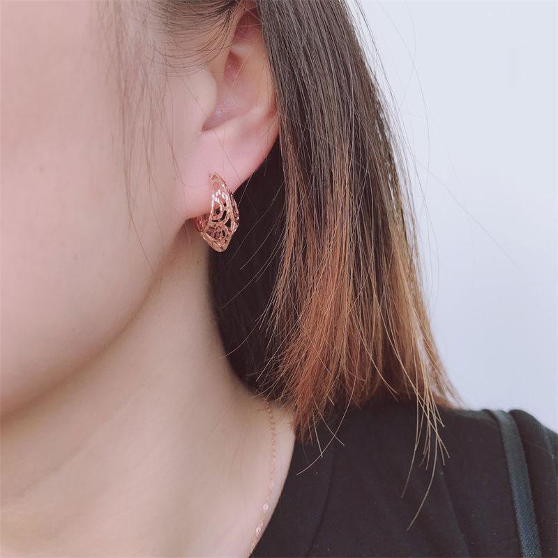 585 Purple Gold Plated 14K Rose Gold Hoop Earrings for Women Fashion Hollow Party Dinner Jewelry for Girlfriend Gift