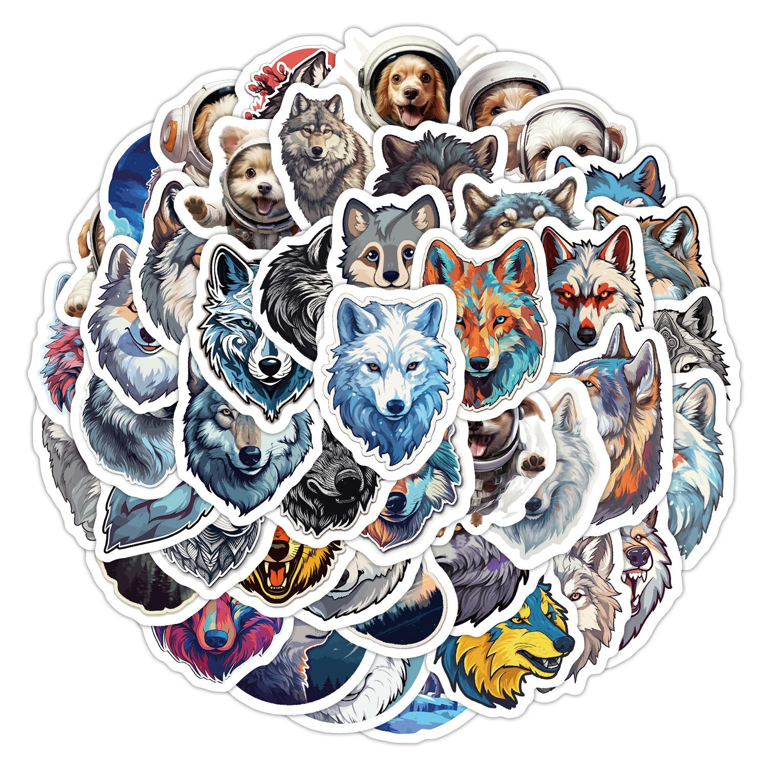 

50 Наклеек с волками и собаками, наклейки для скейтборда, багажа, для DIY-декорирования, водонепроницаемые, креативные, детские мультяшные наклейки