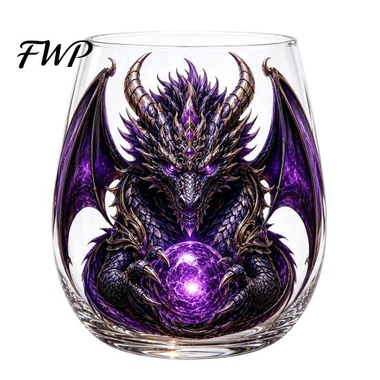 Crystal Orb Wine Glass Mythic Dragon Art Cup, 3D Sculpted Drinking with Ball, Detailed Mythical Animal Glassware 400ml Fantasy Whiskey Tumbler