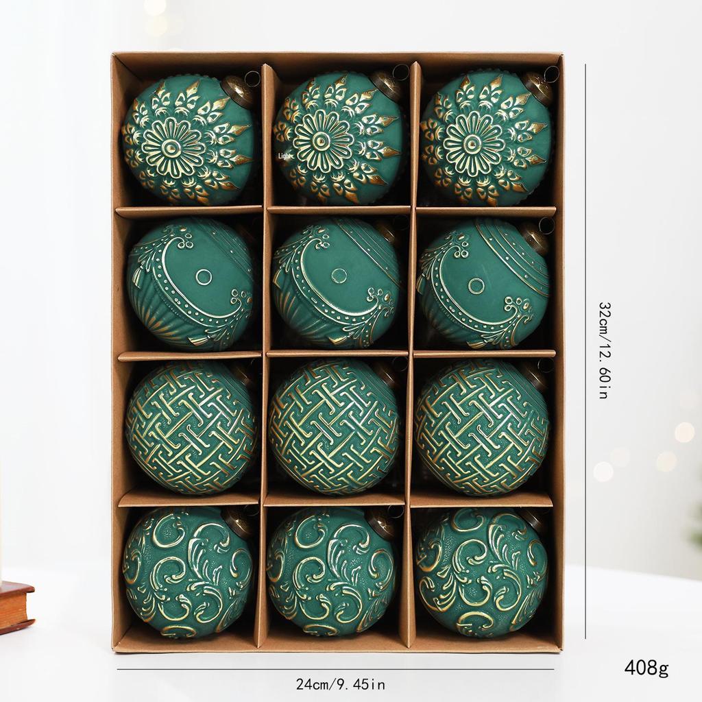8CM Antique Christmas Ball Ornament Set - 12pcs Boxed Tree Decorations