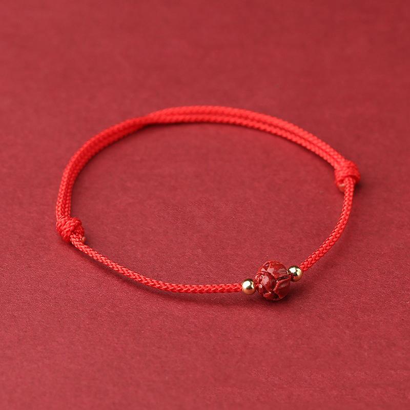 Cinnabar Lotus And Titanium Bead Protection Lucky Red String Natural Cinnabar Protection Bracelet Gift