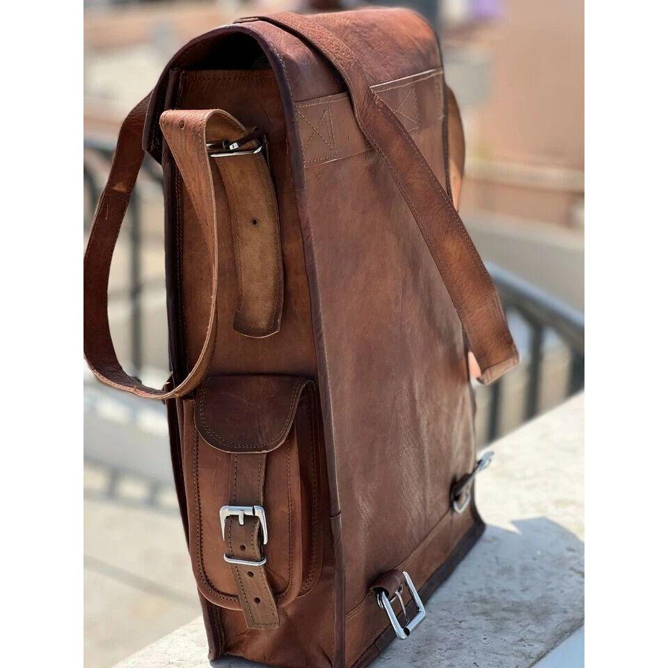Leather Backpack Bag Laptop Rucksack Genuine Men's Travel Brown Men Brown New