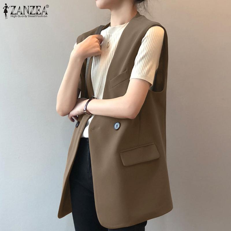 

ZANZEA Женский повседневный кардиган без рукавов, жилет, топы