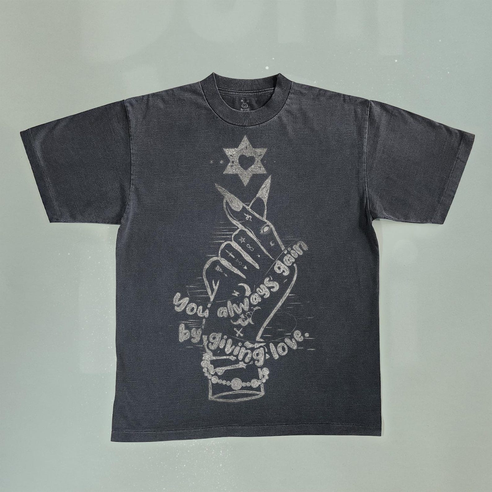 Witch Hand Bleached T-Shirt: Faded Black Cotton Unisex Tee M