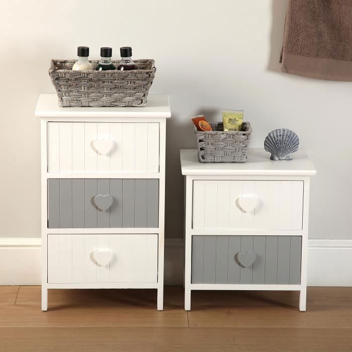 Karachi Bathroom Shelf Cabinet - 41 X 27 X 37 Cm - Wood - White and Grey - VERSA