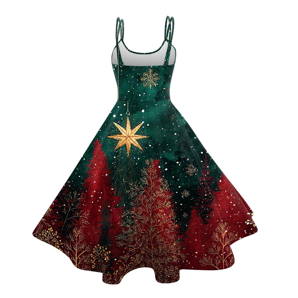 Women's Fashion Christmas Printed Sexy Strapless Gothic Cocktail Dress Punk, Vintage Dress.