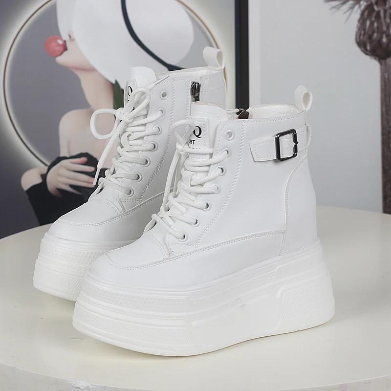 Fashion 12cm Women Autumn Chelsea Spring Ankle Booties Fashion Chimney Ankle Round Toe Wedge Shoes British Genuine Leather Boot