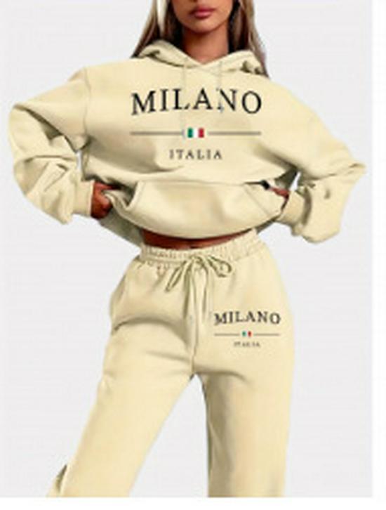 European & American Women's Plus Size Casual Hooded Sweatshirt Set with Trendy Print