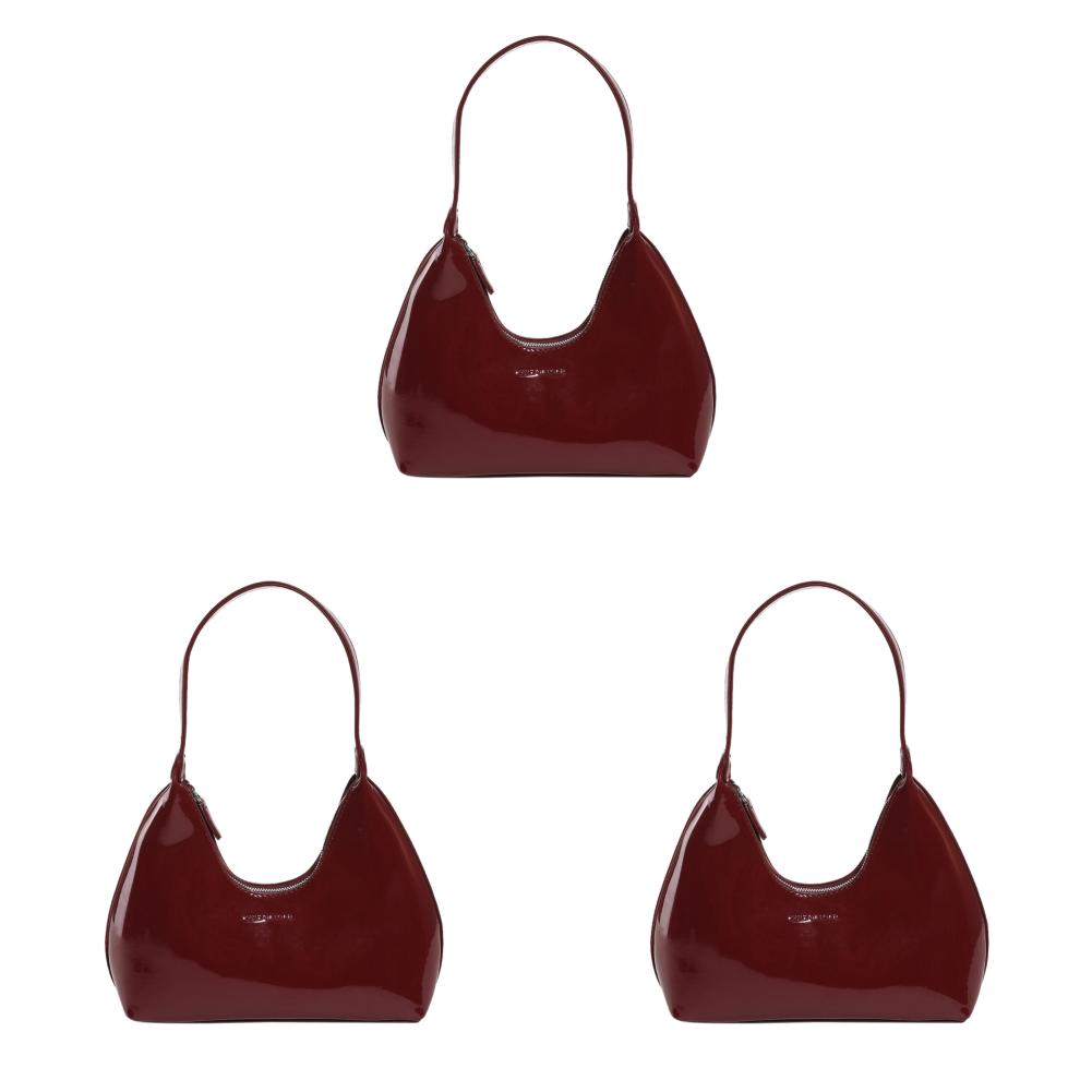 

5# Women Crescent Bag Casual Patent Leather Tote Bag Girl Shopper Purse (Wine Re