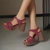 Women's Solid Color Round Toe Block Heel Sandals, Single Strap Summer Dress Shoes