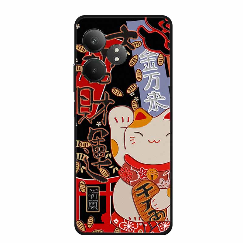3D Emboss Case For Realme Narzo N61 Note 60 50 Realme GT 6 6T Neo6 SE C61 C63 Phone Case Flowers Black Silicone Soft Back Cover