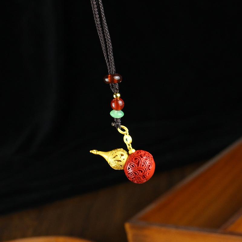 Brass gold gourd pendant men's and women's trend pendant cinnabar gourd handmade pure copper gourd pendant goods