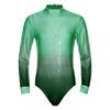 Mens Figure Skating Bodysuit Gradient Color Rhinestones Mock Neck Long Back Zipper One Piece Leotard