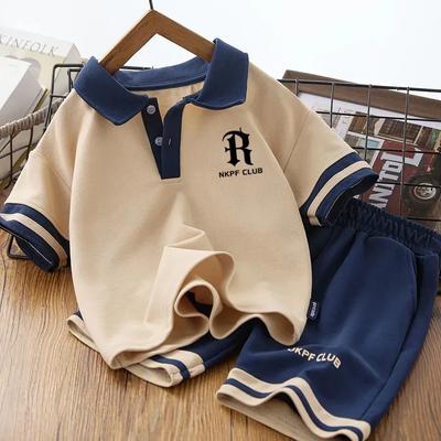 Summer Children Boy Clothes Set Fashion Lapel T-shirts Top and Shorts Bottom 2 Pieces Suit Kid Short Sleeve Outfits Tracksuits