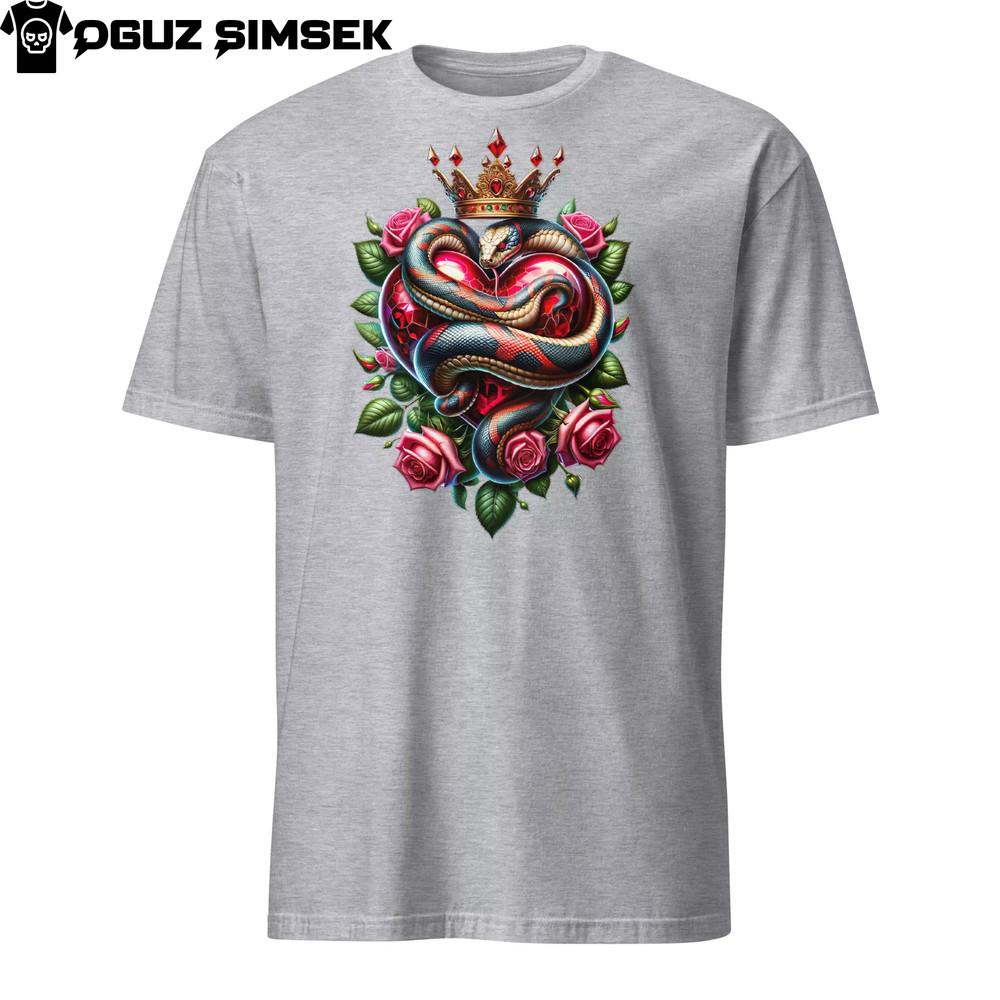 

Snake Wrapped Around Heart with Roses and Golden Crown Unisex T-Shirt 2XL