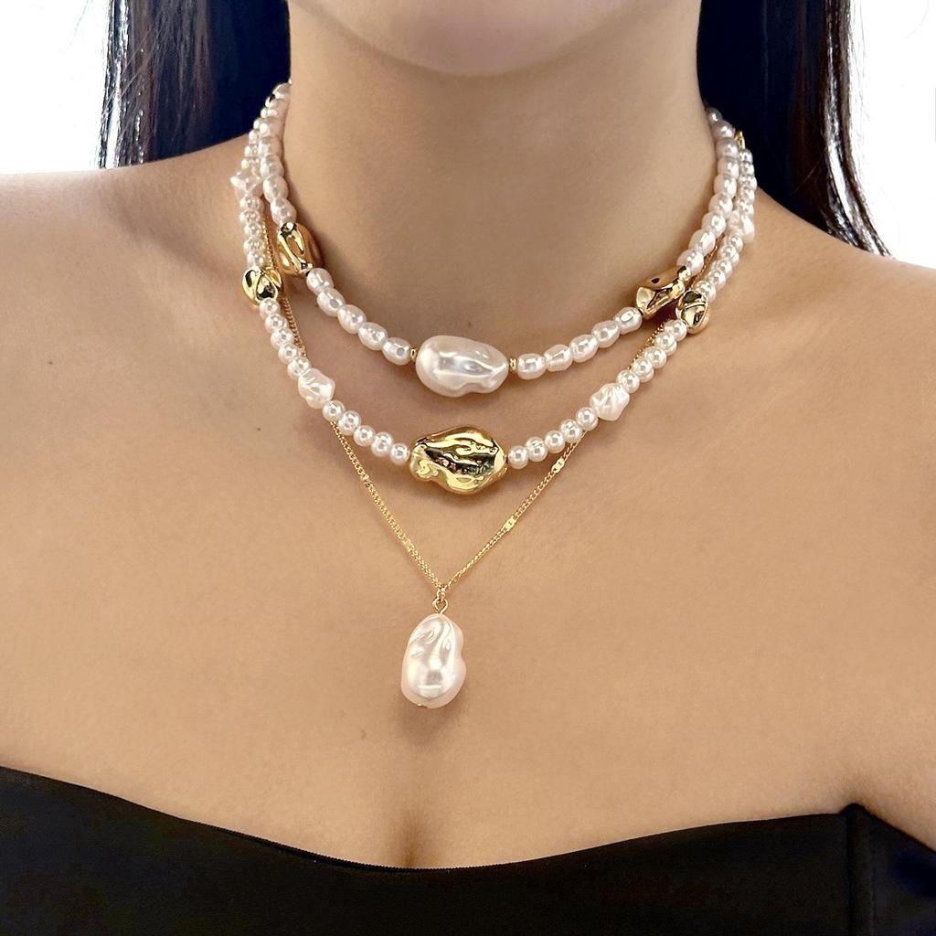 European & American Multi-layer Irregular Pearl Choker Necklace Set