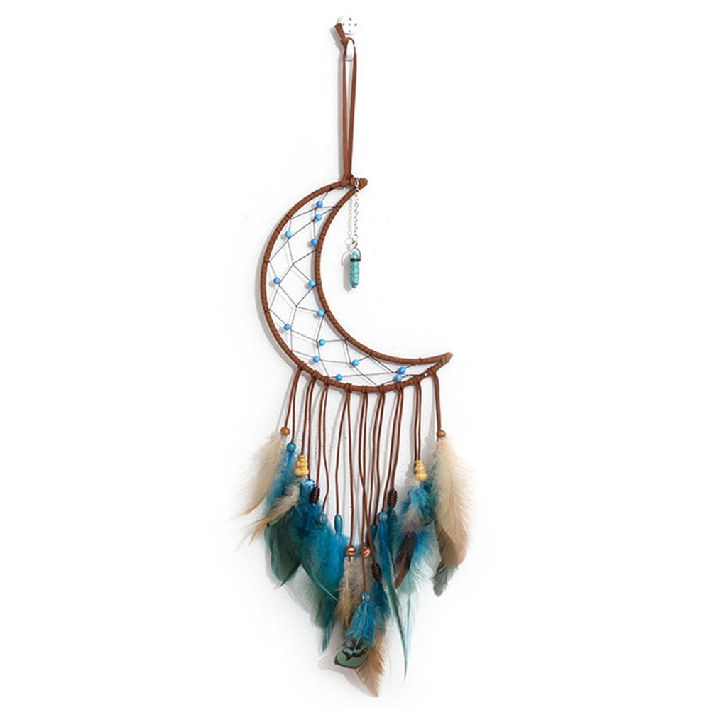

Energy Stone Pendant Feather Dream Catcher Hanging Decor Home Wall Ornament with LED Light Strip Moon