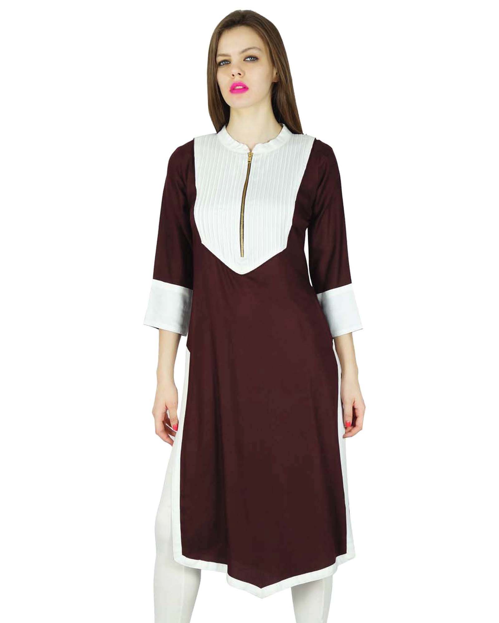 

Phagun Designer Indian Rayon Red Solid Casual Kurta Women Kurti Top Tunic 6 коричневий