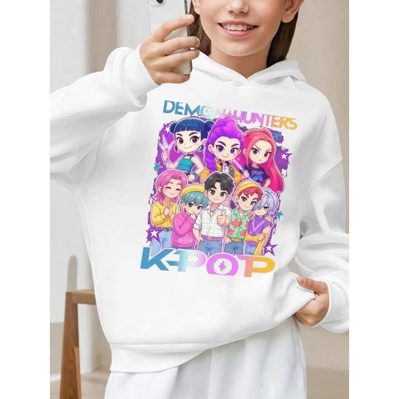 Classic Fashion Children's Girl Hooded Sweatshirts | Available in Black, White and Pink | HUNTRX Pattern | KPOP Demon Hunters