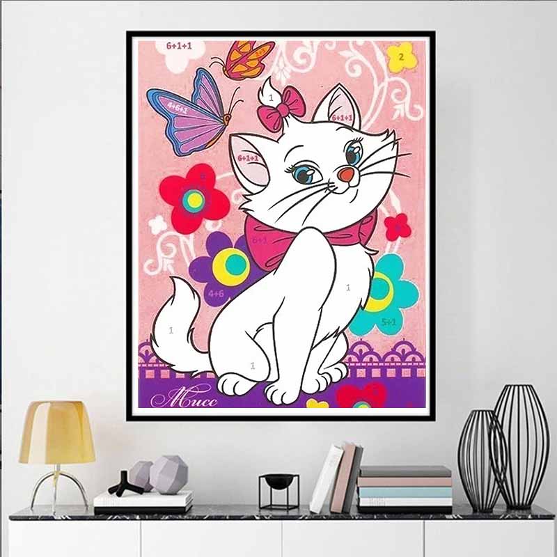 Disney Pittura con Diamanti Le Avventure del Gatto Illustrazione Artistica Punto Croce 5D Stampa da Appendere Puzzle 5D Mosaico Ricamo Decorazione per la Casa