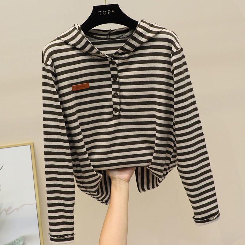 Plus Size Women's T-shirt Hooded Long Sleeve Loose Fit Base Layer Top Trendy Casual Inner Wear Popular Hong Kong Style Design
