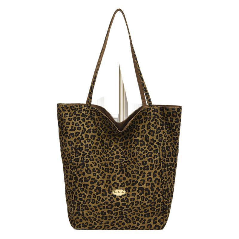 Mote leopardtrykk lerretsveske dame 2025 ny trend mote college-stil tote bag avslappet retro skulderveske