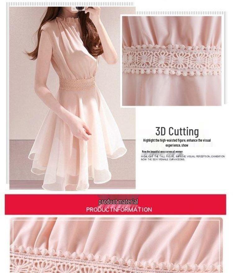 Robe Midi Chiffon Style Coréen Fausse Deux Pièces Été 2026 pour Femmes