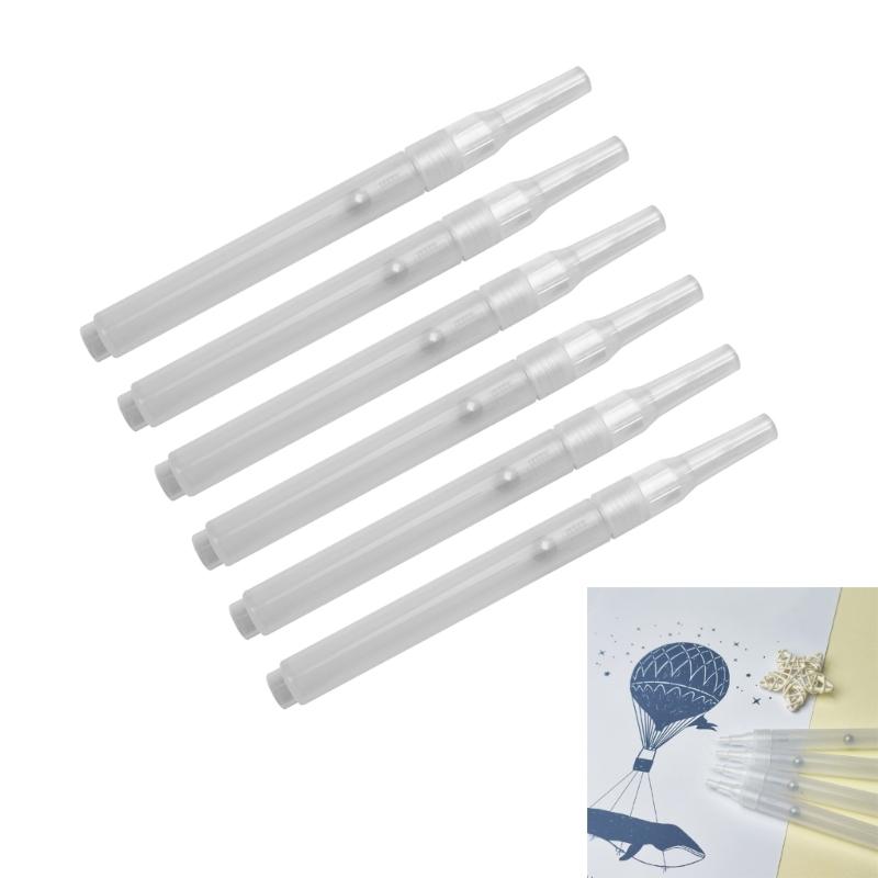 6Pcs Refillable Empty Brush Pen Clear Empty Paint Pen Acrylics Empty Marker For Painting on Paper Wood Ceramic Metal