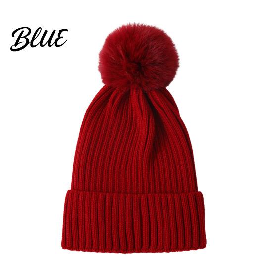 Cozy Fleece Lined Thick Cuffed with Fluffy Knitted Hat Style Winter Fur Ball Warm Cap