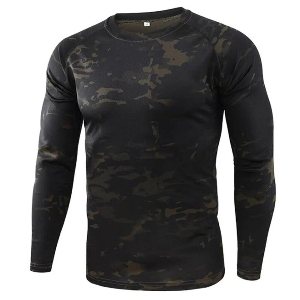 Langarm-Camouflage-T-Shirt im Freien, schnell trocknend, Wandern, militärische taktische T-Shirts, Herren-Jagd- und Camping-Shirts, Markenkleidung